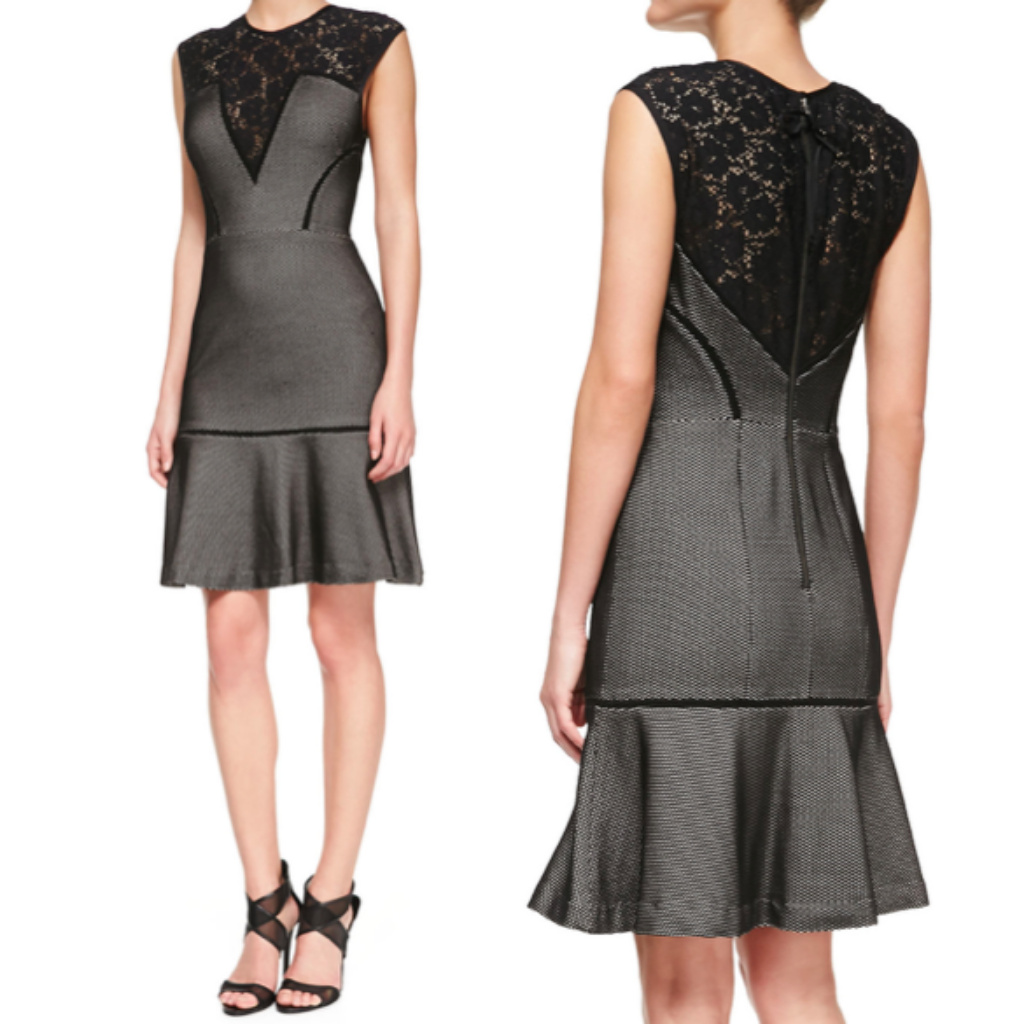 Tracy Reese Fit & Flare Mesh Dress Lace Trim